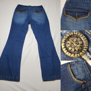 8 BOHO BOUTIQUE crochet trim WIDE FLARE Anthro vibe festival JEANS KIKIT 28 29